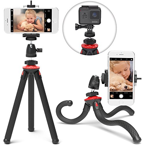 Product Cover Xenvo SquidGrip iPhone Tripod, GoPro Tripod - Flexible Cell Phone Tripod Stand with Ball-Head 360, Compatible with iPhone, Android, Samsung, Google Smartphones, and ANY Mobile Phone (Red)