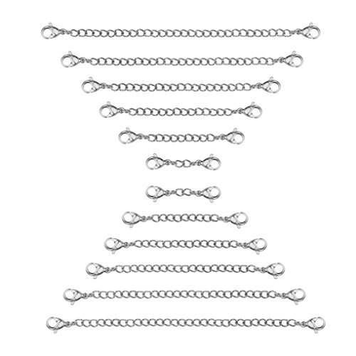 Product Cover Sungrace Stainless Steel Necklace Bracelet Extender Chain Set (Silver,12 Pcs)