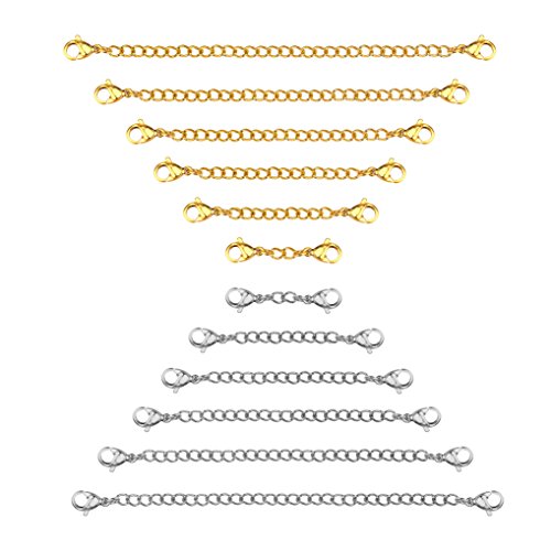 Product Cover Sungrace Stainless Steel Necklace Bracelet Extender Chain Set (Silver and Golden,12 Pcs)