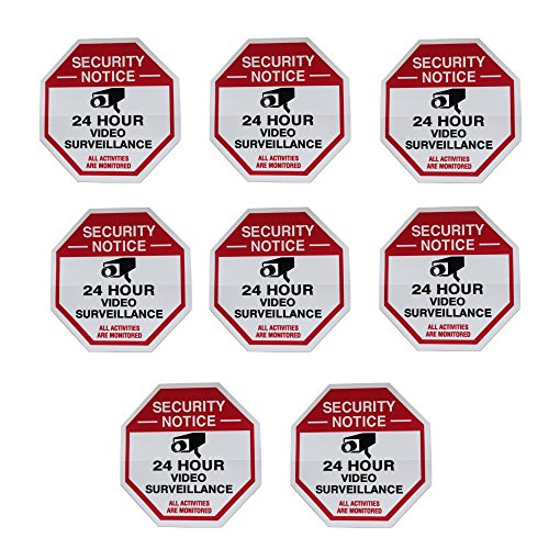 Product Cover 8 Red Octagon-Shaped Video Surveillance System Security Door & Window Stickers 3 X 3 Inch Vinyl Decals