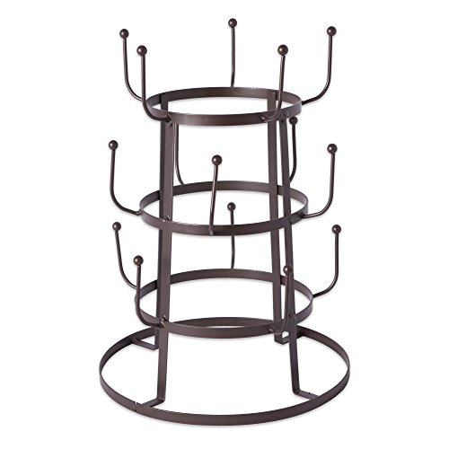 Product Cover Home Traditions 3 Tier Countertop or Pantry Vintage Metal Wire Tree Stand for Coffee Mugs, Glasses, and Cups, 15 Mug Capacity, Rustic Bronze