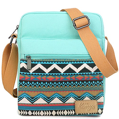 Product Cover Kemy's Girls Stripe Tween Purses Set Small Crossbody Purse for Teen Girls Women Canvas Over Shoulder Messenger Bags for Traveling Easter Gifts, Teal White