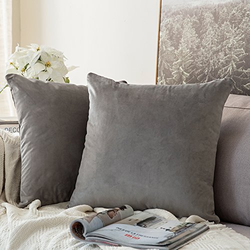 Product Cover MIULEE Pack of 2, Velvet Soft Soild Decorative Square Throw Pillow Covers Set Cushion Cases Pillowcases for Sofa Bedroom Car18 x 18 Inch 45 x 45 cm