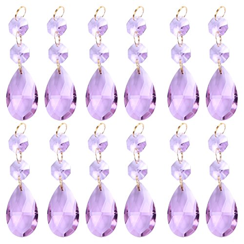 Product Cover BIHRTC Pack of 12 Hanging Purple Teardrop Crystal Chandelier Prisms Pendants Glass Pendants Beads for Chandelier,Candelabra,Ceiling Lights,Wedding Display Decoration