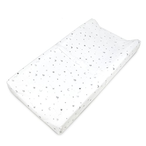 Product Cover American Baby Printed 100% Natural Cotton Jersey Knit Fitted Contoured Changing Table Pad Cover for Boys and Girls - Soft Breathable, Grey Stars and Moon, Single
