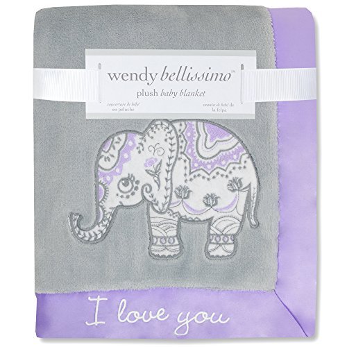 Product Cover Wendy Bellissimo Super Soft Plush Baby Blanket - Elephant Baby Blanket from the Anya Collection in Lavender and Grey