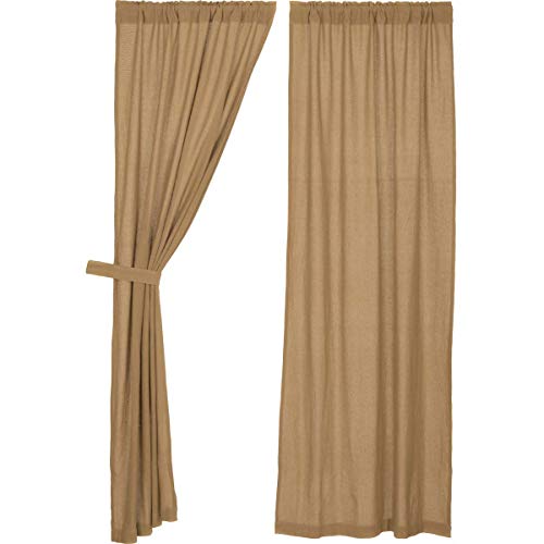 Product Cover VHC Brands Classic Country Farmhouse Window Burlap Tan Curtain Panel Pair, Natural