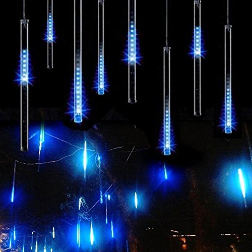 Product Cover Rain Drop Lights, Aukora LED Meteor Shower Lights 11.8 inch 8 Tubes 144leds, Icicle Snow Falling Lights for Xmas Wedding Party Holiday Garden Christmas Decoration Outdoor (Ice Blue)