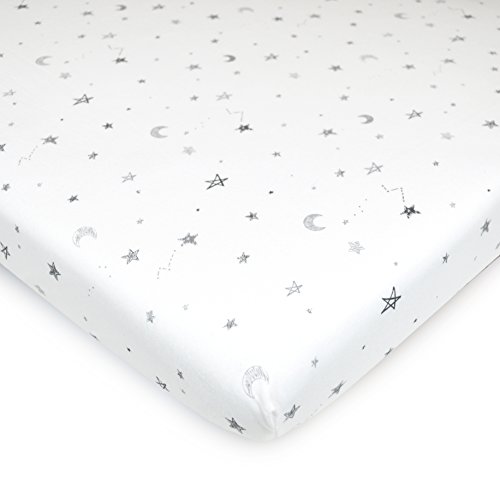 Product Cover American Baby Company Printed 100% Natural Cotton Value Jersey Knit Fitted Pack N Play Playard Sheet, Grey Stars and Moon, Soft Breathable, for Boys and Girls