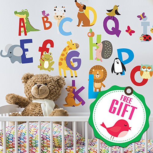 Product Cover ABC Stickers Alphabet Decals - Animal Alphabet Wall Decals - Classroom Wall Decals - ABC Wall Decals - Wall Letters Stickers - [Gift Included]!