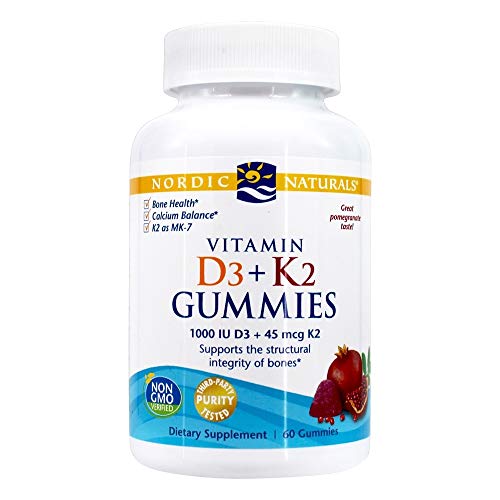 Product Cover Nordic Naturals Vitamin D3 Plus K2 Gummies - Vitamin D3 from Natural Cholecalciferol for Optimal Calcium Absorption With Vitamin K2, Supports Formation of Healthy Bones, Pomegranate Flavor, 60 Count