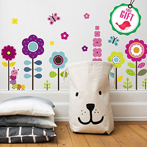 Product Cover Floral Wall Decals - Garden Wall Decals - Wall Decals Girls - Flower Wall Decals for Girls Room - Girls Flower Wall Decals - Flowers Wall Decals Stickers - FREE GIFT INCLUDED!