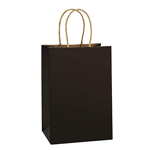 Product Cover BagDream Kraft Paper Bags 25Pcs 5.25x3.75x8 Inches Small Paper Gift Bags Shopping Bags, Kraft Bags, Party Bags, Black Bags with Handles Bulk