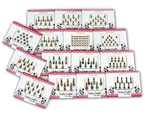 Product Cover 12 Packs : India Crafts 12 Packs- 120 Multicolored long Bindis Forehead Tika Face Jewels