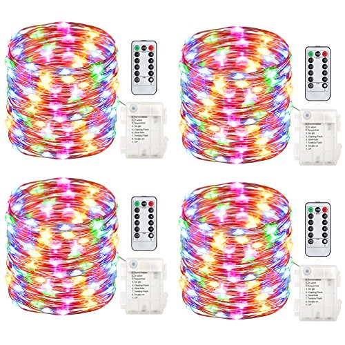 Product Cover GDEAER 4 Pack Fairy Lights 16.4 Feet 50 Led Battery Operated Christmas Lights with Remote Waterproof 8 Modes Multi Color Twinkle String Lights for Thanksgiving Christmas Decorations Bedroom Wedding
