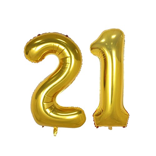 Product Cover 40inch Gold Number 21 Balloon Party Festival Decorations Birthday Anniversary Jumbo foil Helium Balloons Party Supplies use Them as Props for Photos (40inch Gold Number 21)