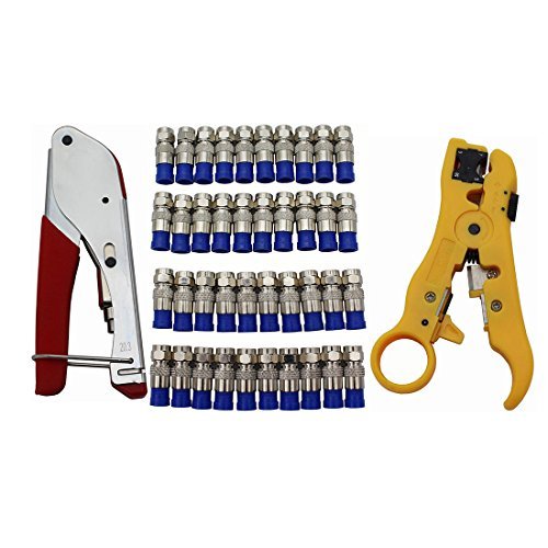 Product Cover GoodQbuy Coax Compression Connector and 40Pcs F Compression Connectors RG6 with Wire Stripper Stripping Tool