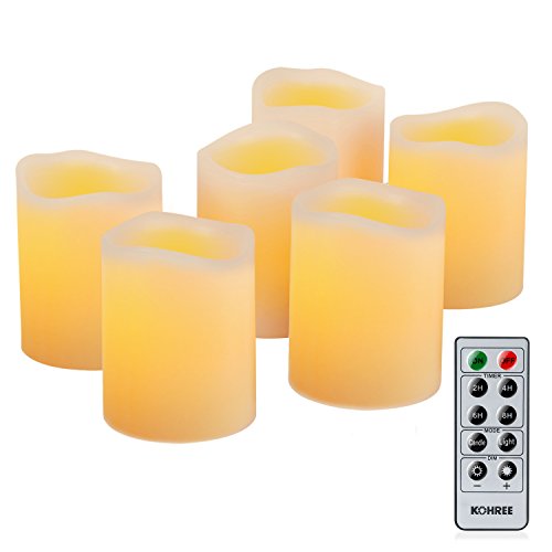 Product Cover Kohree Kohree Real Wax Candle LED Flameless Candle Remote Control Candles Battery Operated Retro Unscented Ivory Votive Pillar Candles Light, Warm White Pack of 6