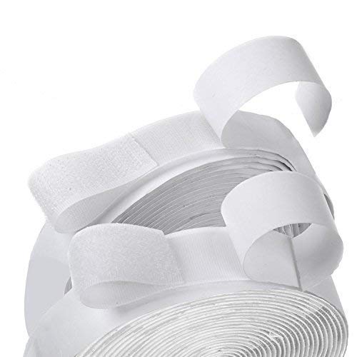 Product Cover BQS 16 Feet Length 0.75 Inch Width Hook and Loop with Strong Self Adhesive Tape Strip Fastener(White)