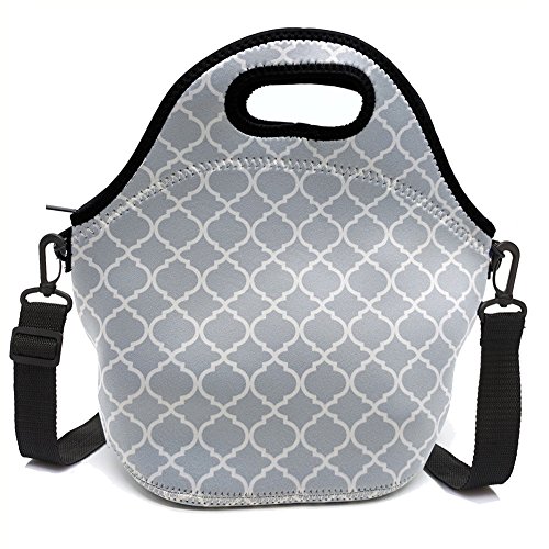 Product Cover Insulated neoprene lunch bag zipper washable stretchy waterproof outdoor school travel picnic tote reusable bags boxes for men women adults(GRAY)