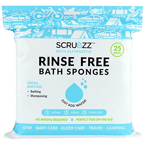 Product Cover Scrubzz Disposable No Rinse Bathing Wipes - 25 Pack - All-in-1 Single Use Shower Wipes, Simply Dampen, Lather, and Dry Without Shampoo or Rinsing