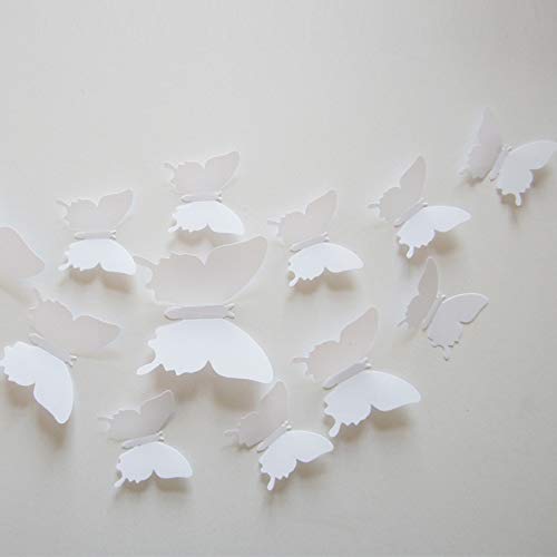 Product Cover 24pcs 3D Butterfly Removable Mural Stickers Wall Stickers Decal for Home and Room Decoration (White)