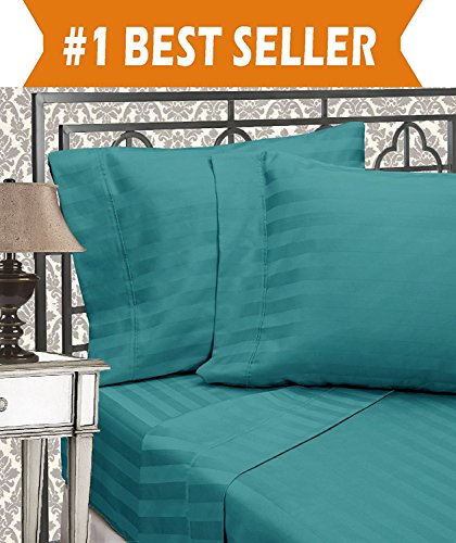 Product Cover Elegant Comfort Best, Softest, Coziest 6-Piece Sheet Sets! - 1500 Thread Count Egyptian Quality Luxurious Wrinkle Resistant 6-Piece Damask Stripe Bed Sheet Set, King Turquoise