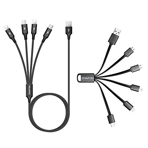 Product Cover CHAFON 2 Pack Multi USB Cable,4 in 1 and 6 in 1 USB Charging Cord with Micro USB/USB C/Mini USB Connectors Compatible with Cell Phones,Camera,Tablets,Amazon fire,and More-Black