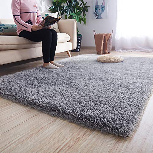 Product Cover Noahas Super Soft Modern Shag Gray Area Rugs Fluffy Living Room Carpet Comfy Bedroom Home Decorate Floor Kids Playing Mat 4 Feet by 5.3 Feet, Gray