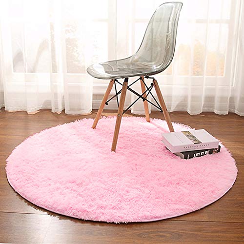 Product Cover Noahas Luxury Round Rugs for Princess Castle Ultra Soft Play Tent Rug Circular Area Rugs for Kids Baby Bedroom Shaggy Circle Playhouse Carpet Nursery Rugs, 4 ft Diameter, Pink