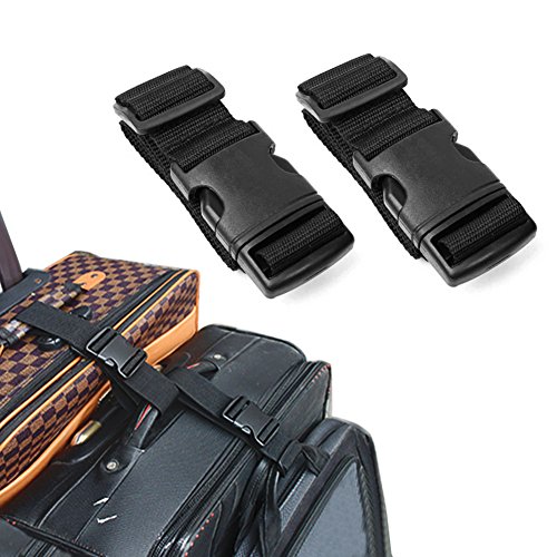 Product Cover Pack of 2 Add-A-Bag Luggage Strap, Baggage Suitcase Adjustable Belt Straps Travel Accessories Attachment - Connect Your Three Luggages Together, Black