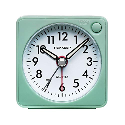 Product Cover Peakeep Ultra Small, Battery Travel Alarm Clock with Snooze and Light, Silent with No Ticking Analog Quartz (Aquamarine)