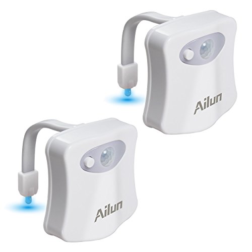 Product Cover Toilet Night Light 2Pack by Ailun Motion Activated LED Light 8 Colors Changing Toilet Bowl Nightlight for Bathroom Battery Not Included Perfect Decorating Combination Along with Water Faucet Light