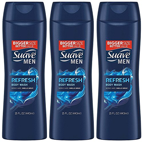 Product Cover Suave Men Body Wash, Refresh, 15 Fl Ounce (Pack of 3)