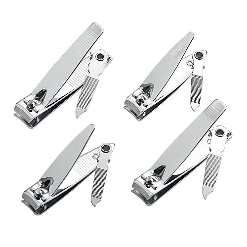 Product Cover 4 Pcs Nail Clippers For Fingernails and Tonenail by QLL - Swing Out Nail Cleaner/File - Sharpest Stainless Steel Clipper - Wide Easy Press Lever - Best Quality Nail Cutter