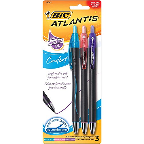 Product Cover BIC Atlantis Comfort Retractable Fashion Ball Pen, Medium Point (1.0mm), Assorted Colors, 3-Count