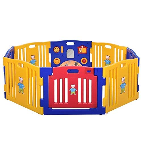 Product Cover JAXPETY Baby Playpen Kids 8 Panel Safety Play Center Yard Home Indoor Outdoor New Pen (Blue and Yellow)