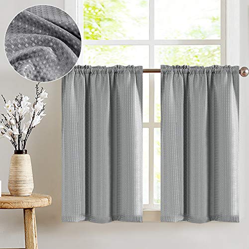 Product Cover jinchan Tier Curtains Waffle Woven Half Window Curtain for Bathroom Waterproof Kitchen Window Treatment Set 72 by 36 Inch Grey One Pair