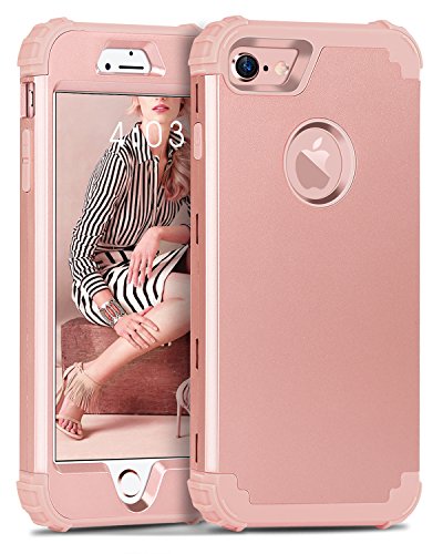 Product Cover iPhone 8 Case, iPhone 7 Case, BENTOBEN 3 in 1 Hybrid Hard PC Cover & Soft Silicone Bumper Heavy Duty Slim Shockproof Full Body Rugged Protective Phone Case for iPhone 7 & iPhone 8 (4.7Inch), Rose Gold