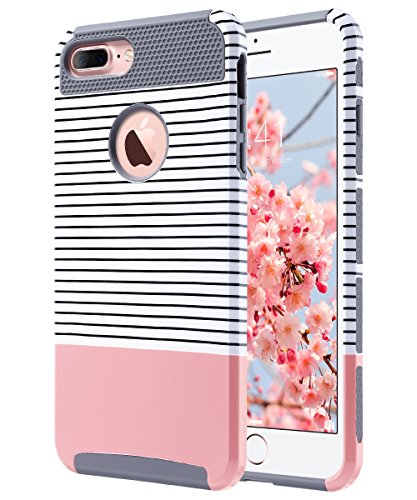 Product Cover ULAK iPhone 7 Plus Case, Slim Dual Layer Protection Scratch Resistant Hard Back Cover Shock Absorbent TPU Bumper Case for Apple iPhone 7 Plus 5.5 inch Minimal Rose Gold Stripes+Grey