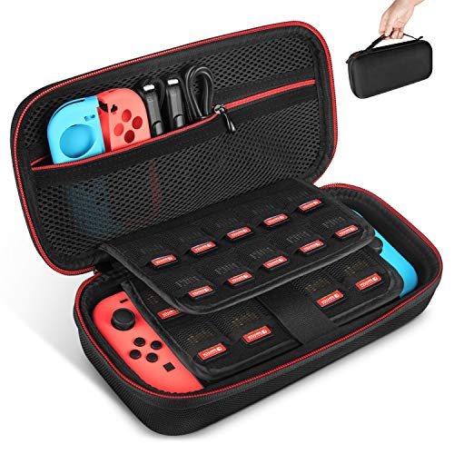 Product Cover Carry Case Compatible with Nintendo Switch, Keten Protective Hard Portable Travel Case Pouch Shell with 19 Games Cartridge Holders Compatible with Console, Games, Joy-Con and Other Accessories, Black
