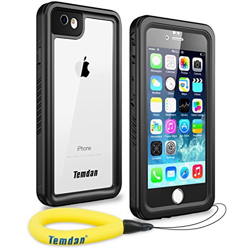 Product Cover Temdan 33ft/10m Deep Floatable Waterproof Case for iPhone 6/6s(4.7inch) with Float Strap-Black/Clear