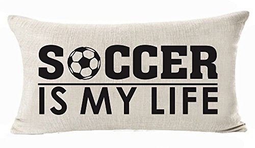 Product Cover Sports Series Vintage Soccer Design Soccer is My Life Cotton Linen Waist Lumbar Pillow Case Cushion Cover Personalized Home Office Decorative Rectangle 12 X 20 Inches
