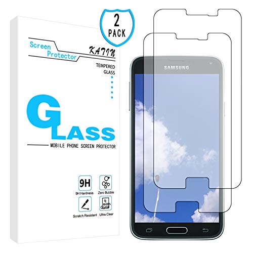 Product Cover KATIN Galaxy S5 Screen Protector - [2-Pack] Tempered Glass for Samsung Galaxy S5 Screen Protector 9H Hardness with Lifetime Replacement Warranty