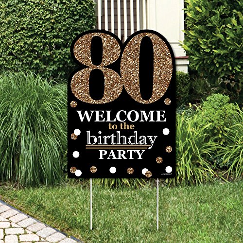 Product Cover Big Dot of Happiness Adult 80th Birthday - Gold - Party Decorations - Birthday Party Welcome Yard Sign