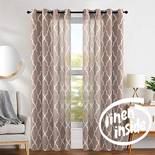 Product Cover jinchan Linen Curtains Flax Linen Blend Textured Curtain Moroccan Tile Print Window Curtain Drapes Set for Living Room Lattice Quatrefoil 50
