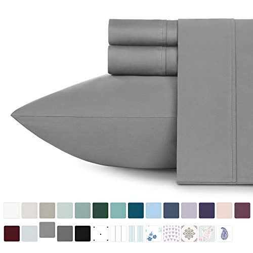 Product Cover 400 Thread Count California King Size Sheet Set (4 pc, Slate Grey) - Deep Pocket Cotton Bedsheets - Soft & Silky Sateen Weave, Long Staple and Summer Sheets