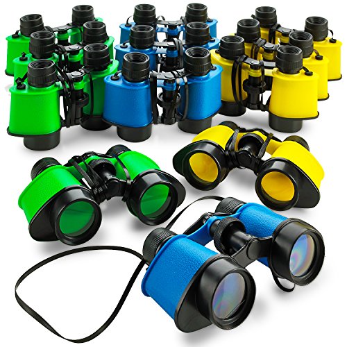 Product Cover Kicko 12 Toy Binoculars with Neck String 3.5 x 5 Inches - Novelty Binoculars for Children, Sightseeing, Birdwatching, Wildlife, Outdoors, Scenery, Indoors, Pretend, Play, Props, and
