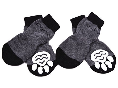Product Cover EXPAWLORER Dog Socks Traction Control Anti-Slip for Hardwood Floor Indoor Wear, Paw Protection Grey