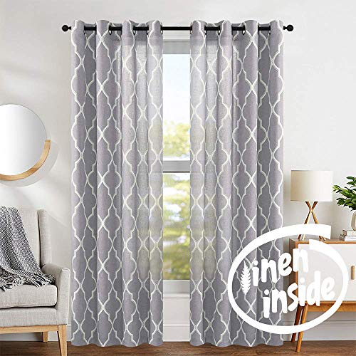 Product Cover jinchan Grey Moroccan Curtains Print Flax Linen Blend Textured Grommet Window Treatment Set for Bedroom 2 Panels Ring Top Soft Grey